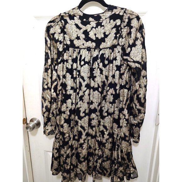 Anthropologie Women's Black & Gold Fairy Grunge Tunic Witchy Embroidered Long-Sl - Picture 3 of 10